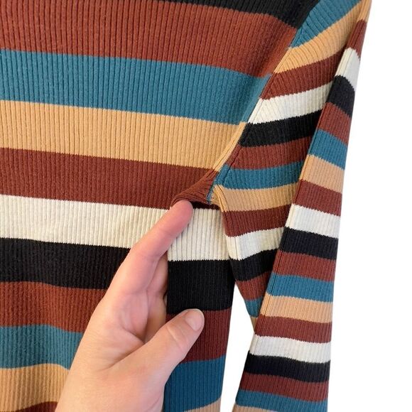 Vintage (r)elativity Striped Turtleneck Sweater Medium Black Rust Beige - Picture 11 of 15
